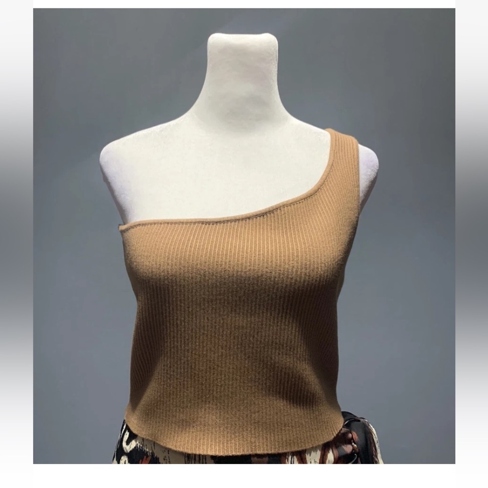 House of Harlow 1960 Sz Medium Brown Asymmetrical Ribbed Crop Top NWT